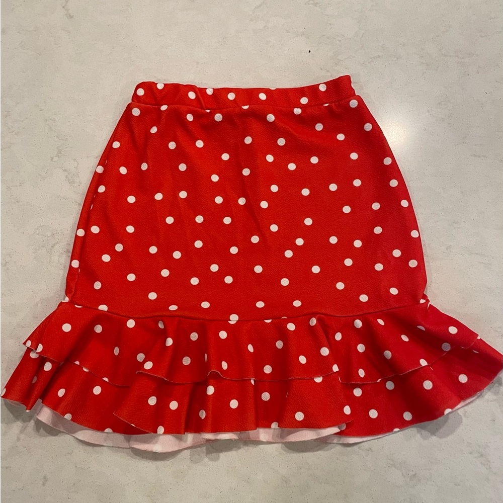 Size 2 NastyGal Red/White Polka Dot Mini Skirt